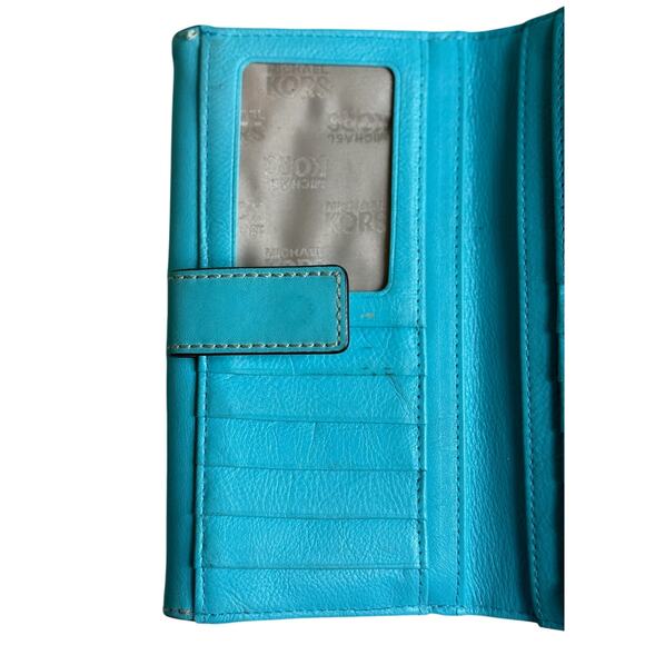 Michael Kors Brookville Leather Wallet Aqua Beauty*Large Organizer - Picture 4 of 12
